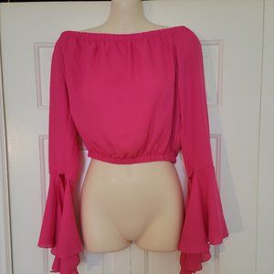 Hot Pink Fuschia Off Shoulder Crop Top Bll Sleeves Size S/M